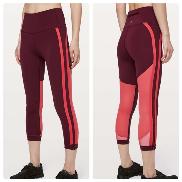 Lululemon Zip The Line Crop Leggings in Deep Ruby / Poppy Coral Size 8 - Picture 2 of 12